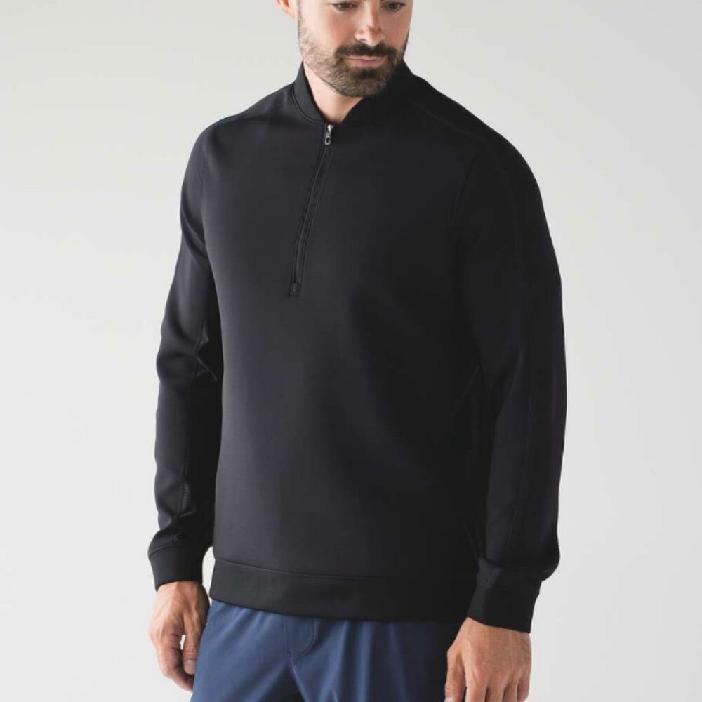 Lululemon Men's Tail Lite Half Zip Jacket Black Breathable Pullover Large